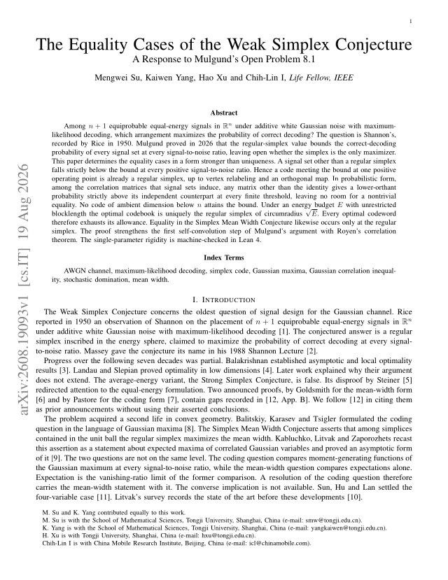 First page of The Equality Cases of the Weak Simplex Conjecture