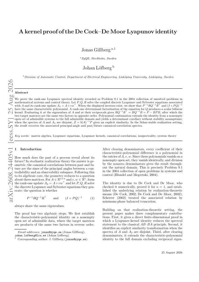 First page of A kernel proof of the De Cock-De Moor Lyapunov identity