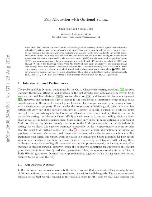 First page of Fair Allocation with Optional Selling