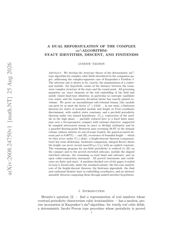 First page of A dual reformulation of the complex sin^2-algorithm: exact identities, descent, and finiteness
