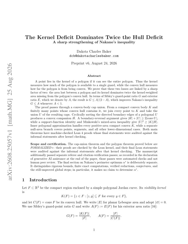 First page of The Kernel Deficit Dominates Twice the Hull Deficit: A Sharp Strengthening of Nakano's Inequality