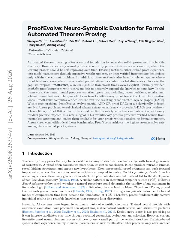 First page of ProofEvolve: Neuro-Symbolic Evolution for Formal Automated Theorem Proving