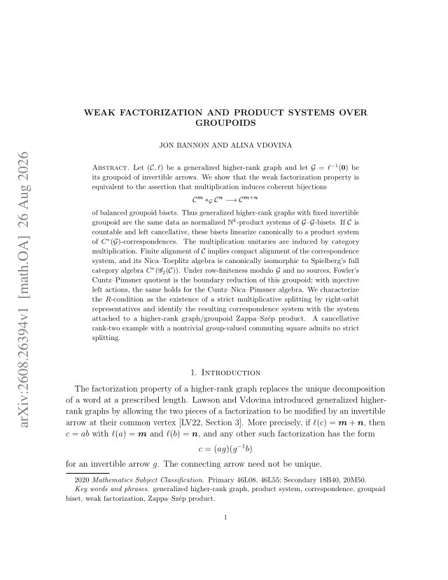 First page of Weak Factorization and Product Systems Over Groupoids
