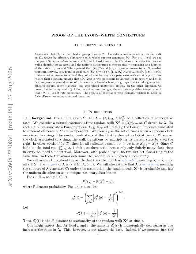 First page of Proof of the Lyons–White Conjecture