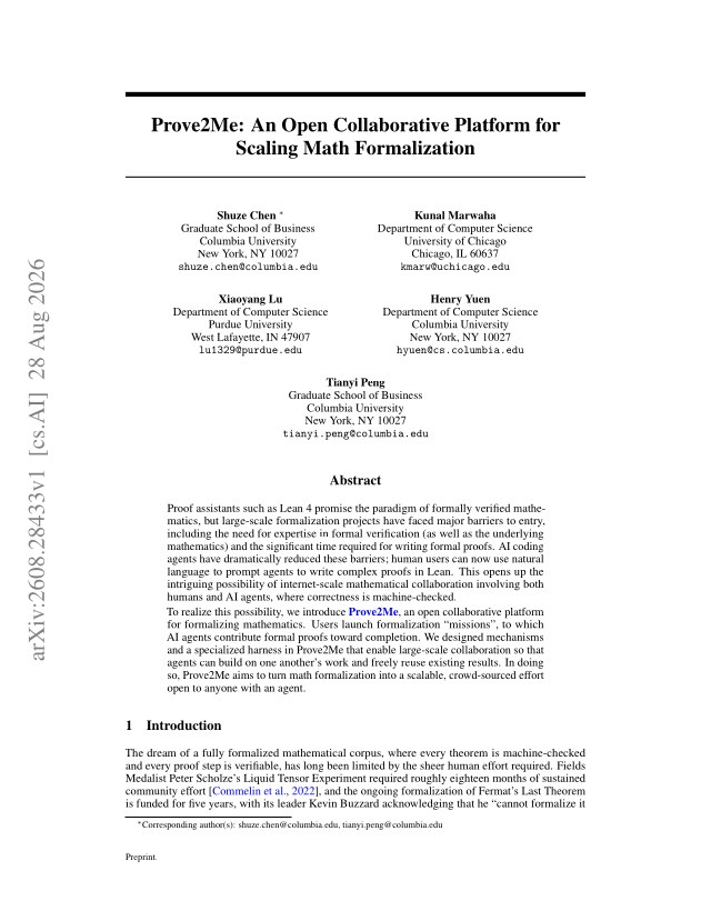 First page of Prove2Me: An Open Collaborative Platform for Scaling Math Formalization