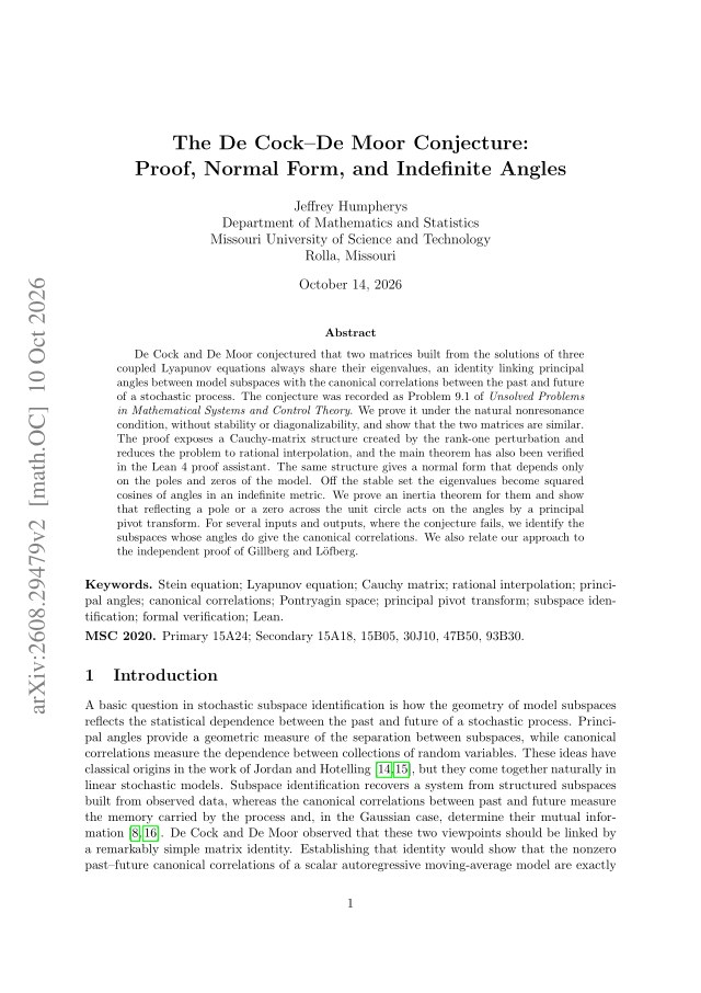 First page of The De Cock–De Moor Conjecture: Proof, Normal Form, and Indefinite Angles