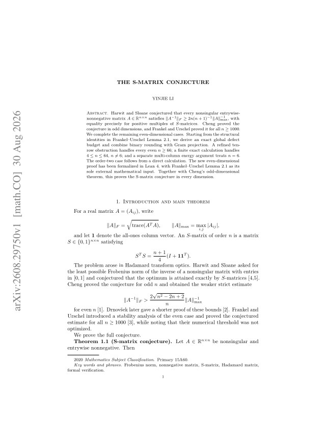 First page of The S-matrix conjecture