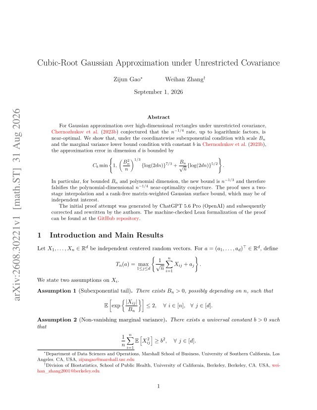 First page of Cubic-Root Gaussian Approximation under Unrestricted Covariance