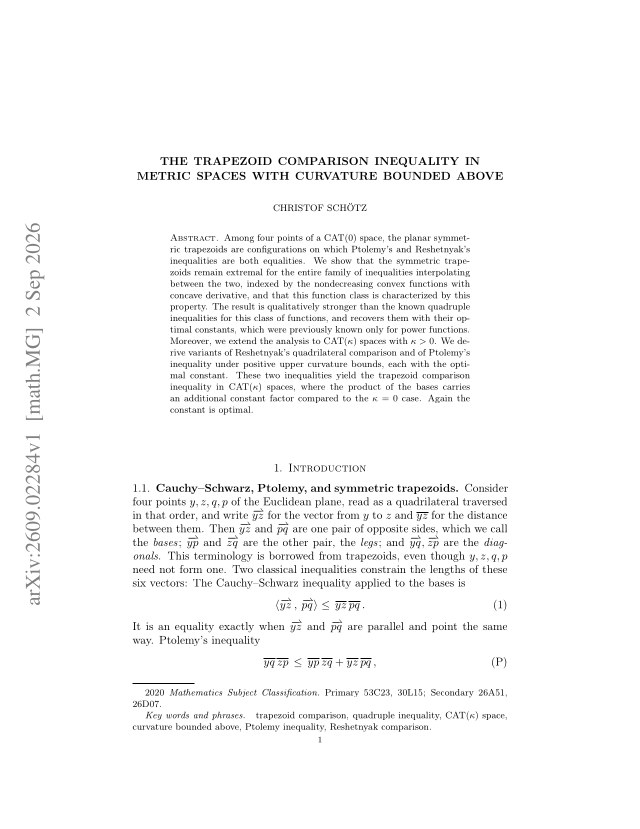 First page of The trapezoid comparison inequality in metric spaces with curvature bounded above