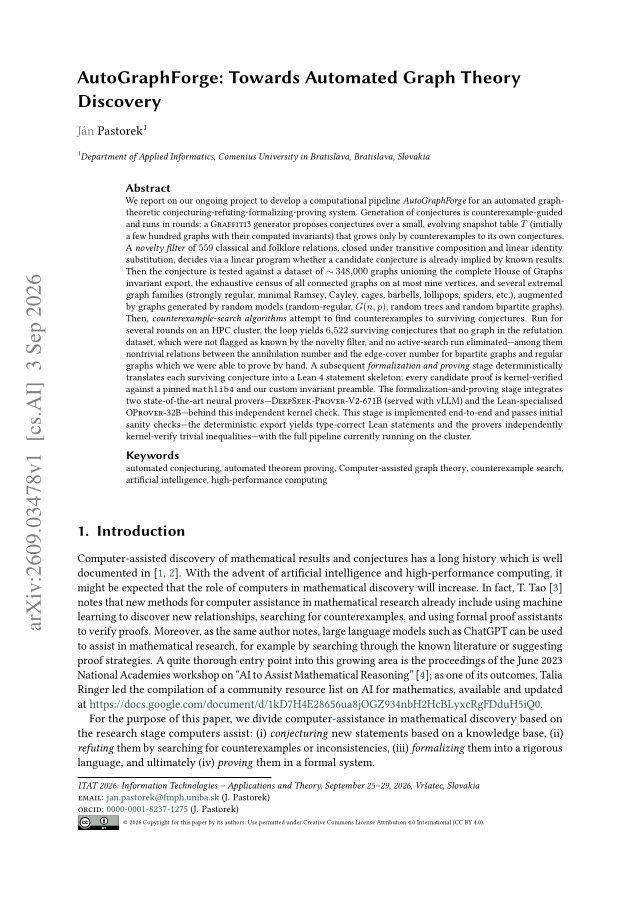 First page of AutoGraphForge: Towards Automated Graph Theory Discovery