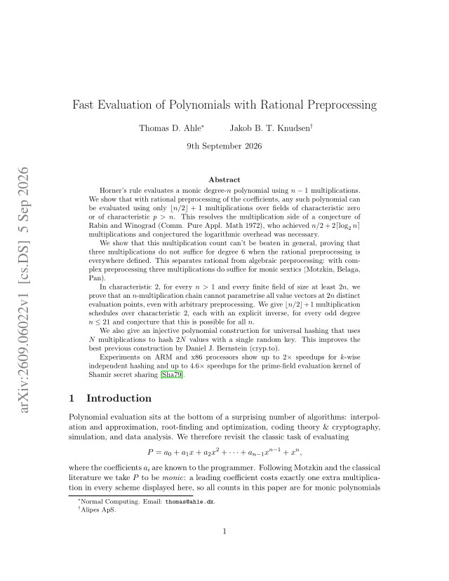 First page of Fast Evaluation of Polynomials with Rational Preprocessing