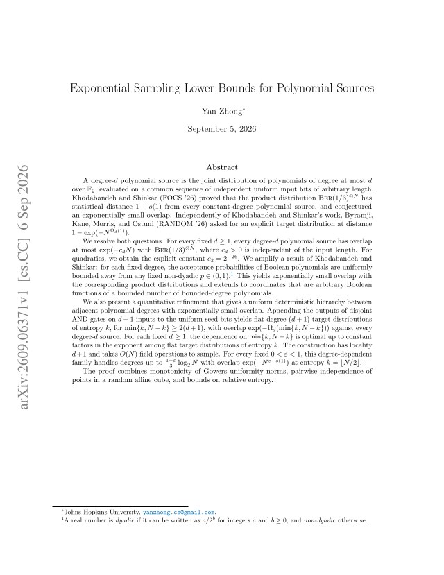 First page of Exponential Sampling Lower Bounds for Polynomial Sources