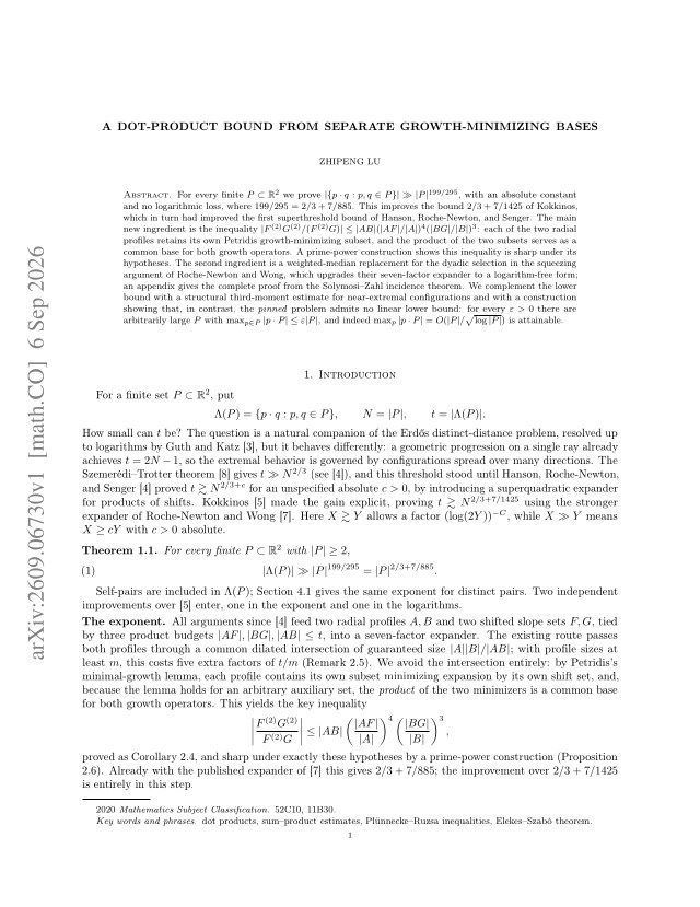 First page of A dot-product bound from separate growth-minimizing bases