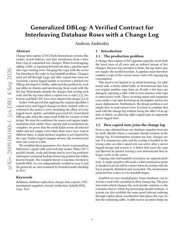First page of Generalized DBLog: A Verified Contract for Interleaving Copied Rows with a Change Log