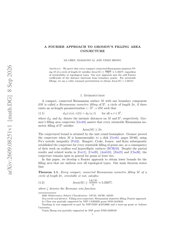 First page of A Fourier approach to Gromov's filling area conjecture
