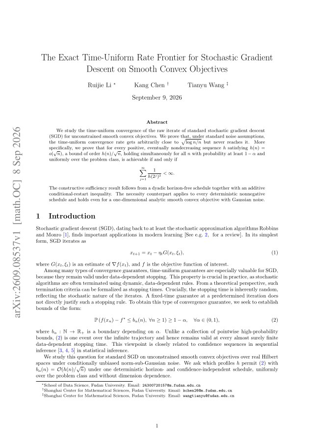 First page of The Exact Time-Uniform Rate Frontier for Stochastic Gradient Descent on Smooth Convex Objectives