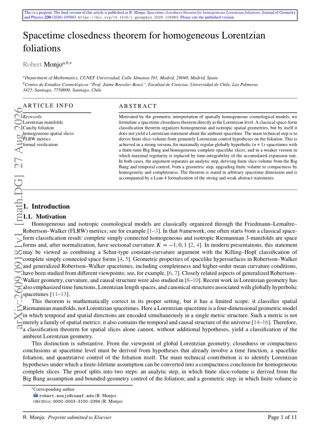 First page of Spacetime closedness theorem for homogeneous Lorentzian foliations