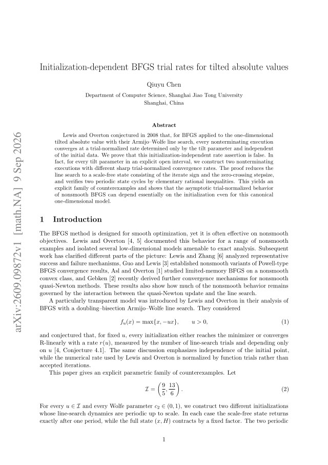 First page of Initialization-dependent BFGS trial rates for tilted absolute values