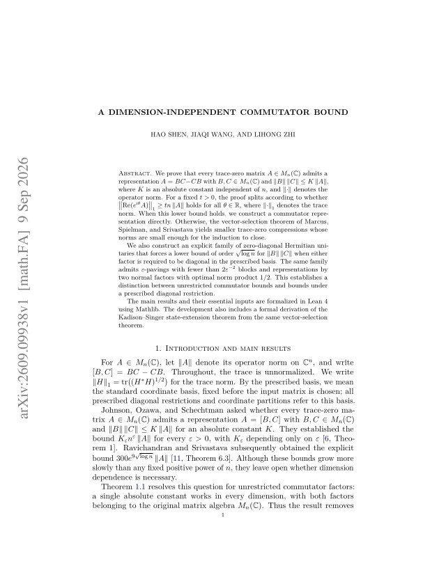 First page of A Dimension-Independent Commutator Bound