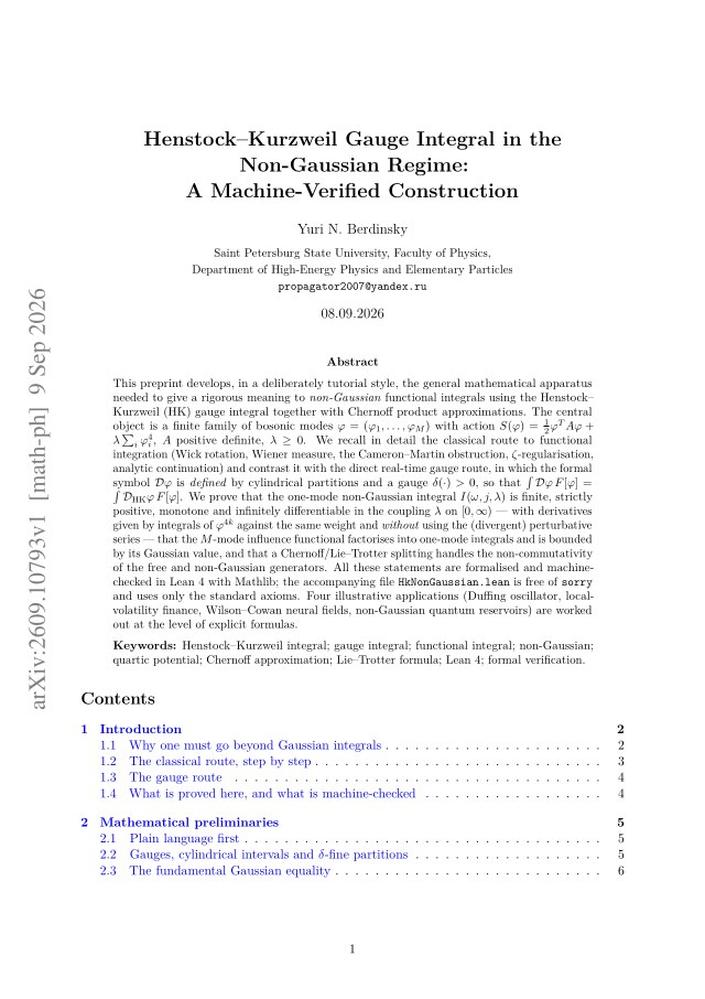 First page of Henstock–Kurzweil Gauge Integral in the Non–Gaussian Regime: A Machine–Verified Construction