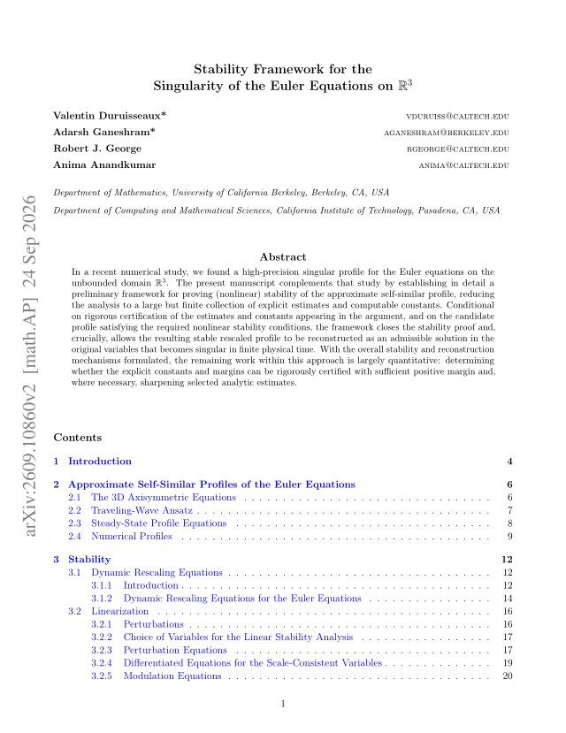 First page of Stability Framework for the Singularity of the Euler Equations on $\mathbb{R}^3$
