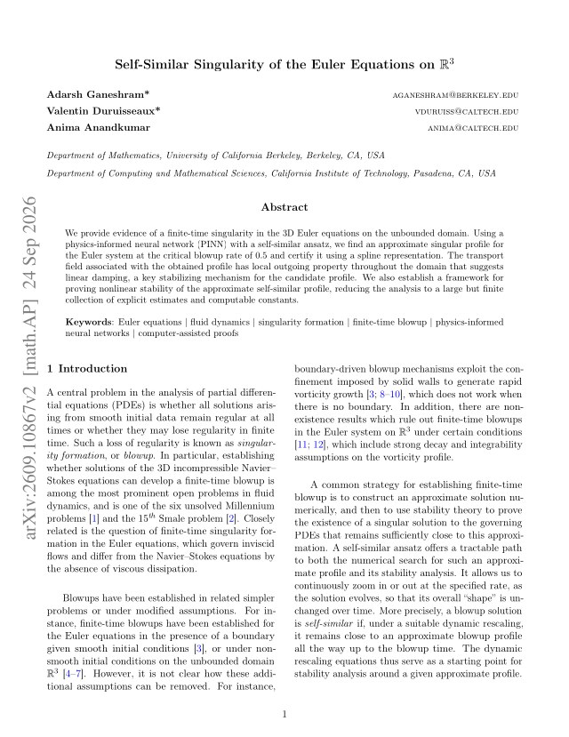 First page of Self-Similar Singularity of the Euler Equations on $\mathbb{R}^3$