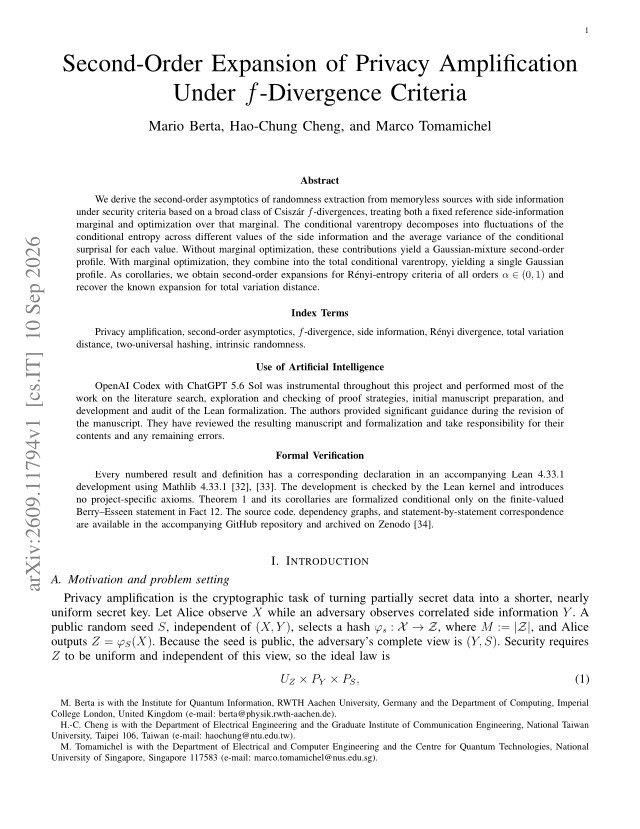 First page of Second-Order Expansion of Privacy Amplification Under f-Divergence Criteria