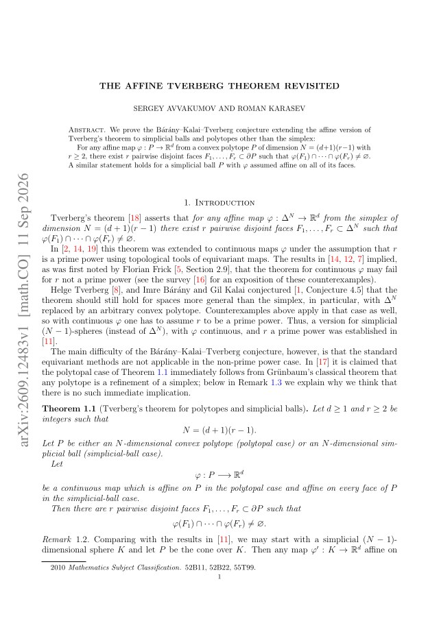First page of The affine Tverberg theorem revisited