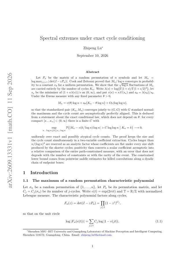 First page of Spectral extremes under exact cycle conditioning