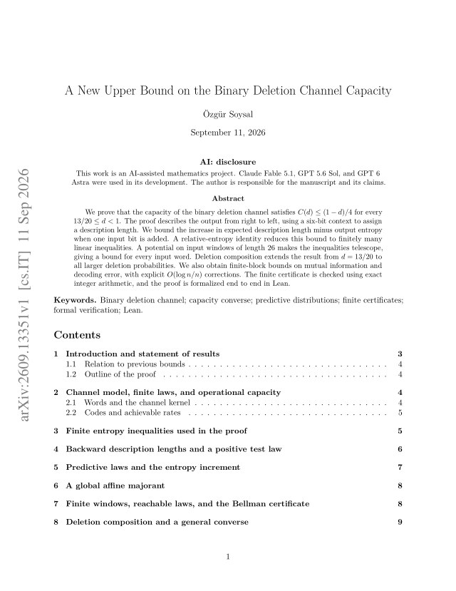 First page of A New Upper Bound on the Binary Deletion Channel Capacity