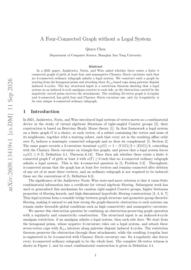 First page of A Four-Connected Graph without a Legal System