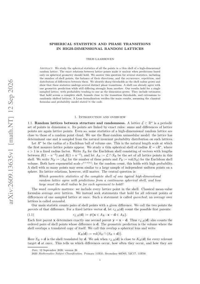 First page of Spherical statistics and phase transitions in high-dimensional lattices
