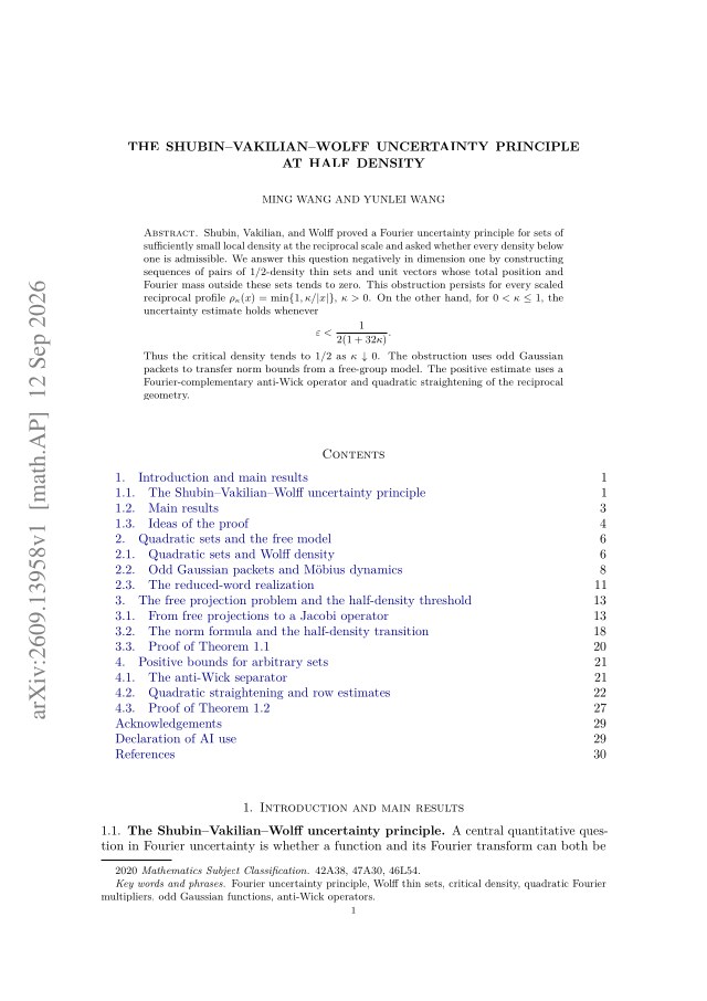 First page of The Shubin–Vakilian–Wolff Uncertainty Principle at Half Density