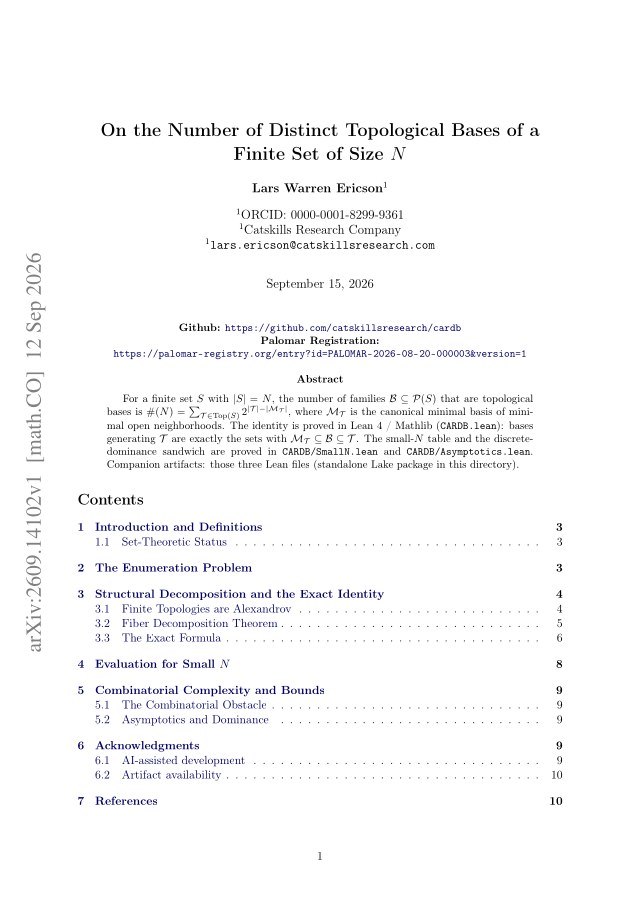 First page of On the Number of Distinct Topological Bases of a Finite Set of Size $N$
