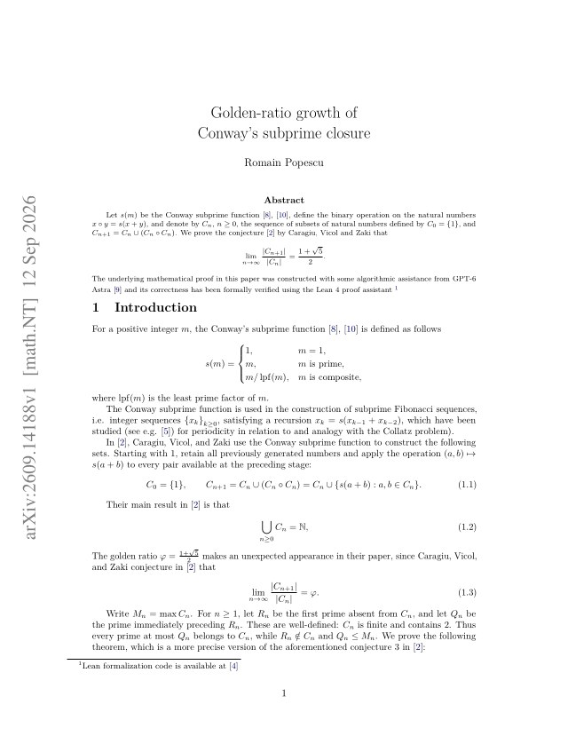 First page of Golden-ratio growth of Conway's subprime closure