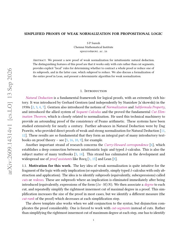 First page of Simplified proofs of Weak Normalization for propositional logic
