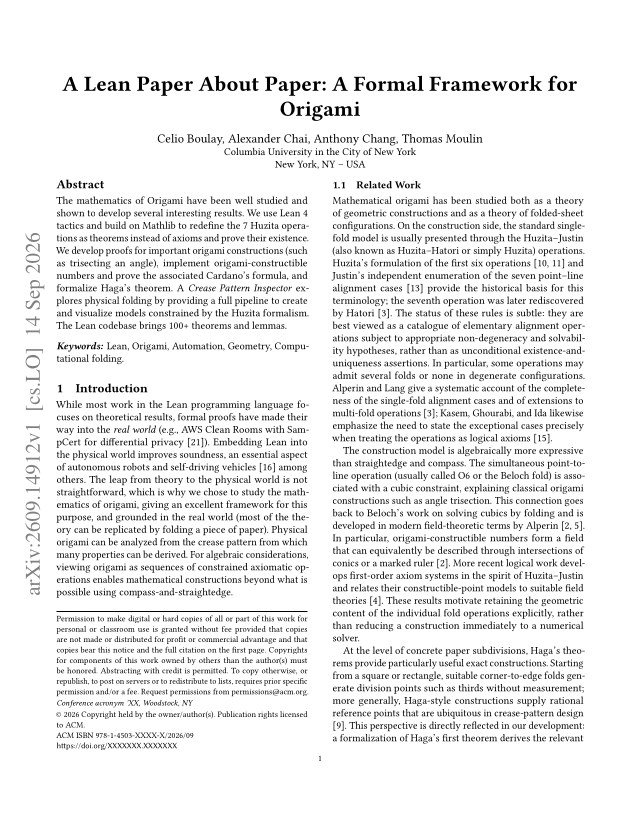 First page of A Lean Paper About Paper: A Formal Framework for Origami