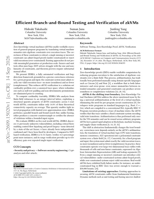 First page of Efficient Branch-and-Bound Testing and Verification of zkVMs