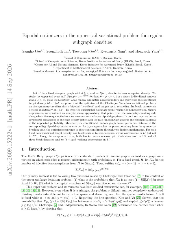 First page of Bipodal optimizers in the upper-tail variational problem for regular subgraph densities