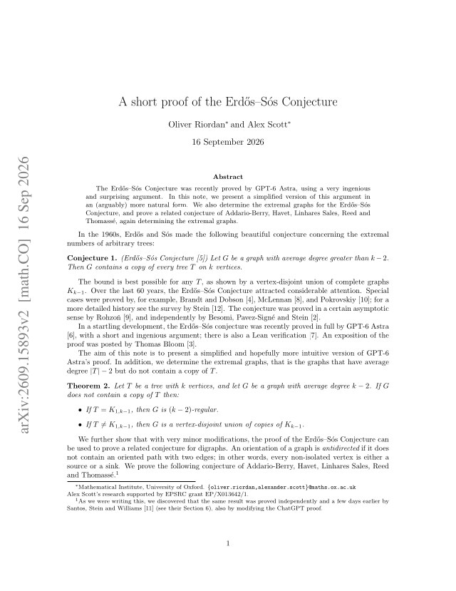 First page of A short proof of the Erd\H os–Sós Conjecture