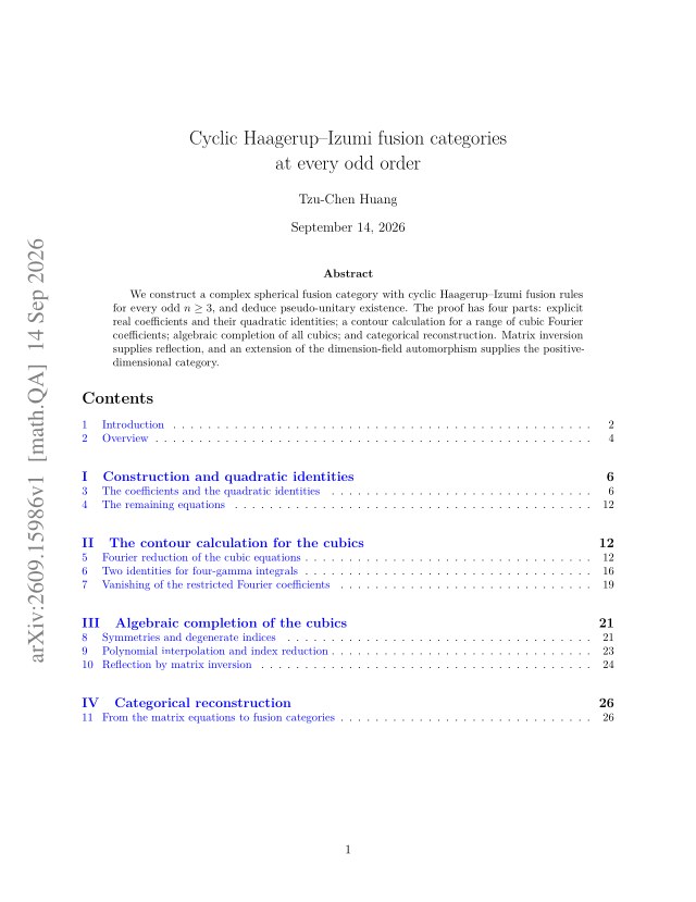 First page of Cyclic Haagerup-Izumi fusion categories at every odd order