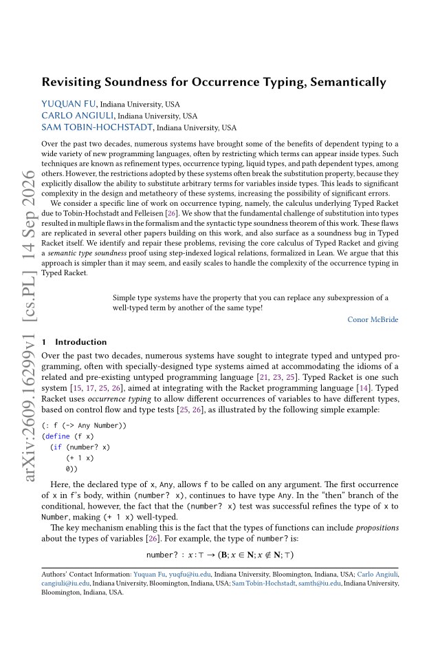First page of Revisiting Soundness for Occurrence Typing, Semantically