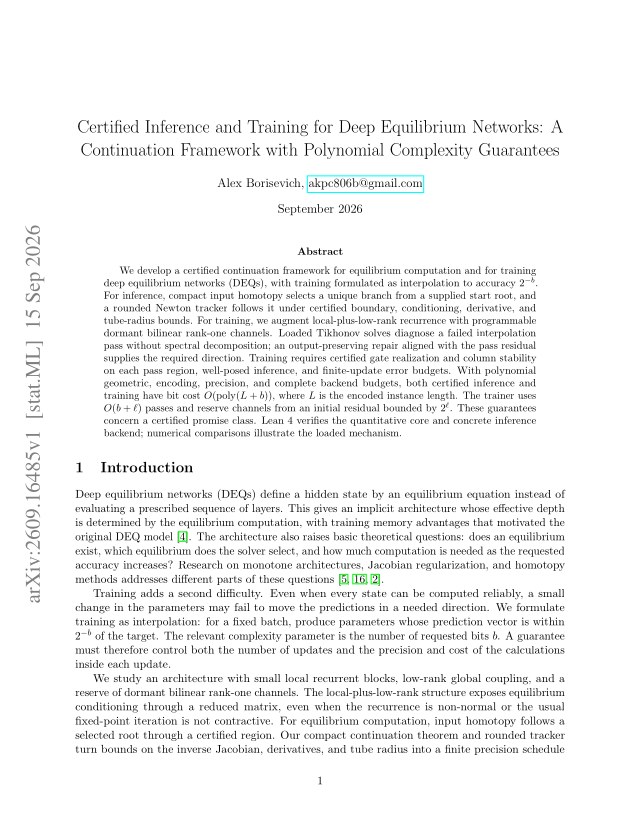 First page of Certified Inference and Training for Deep Equilibrium Networks: A Continuation Framework with Polynomial Complexity Guarantees