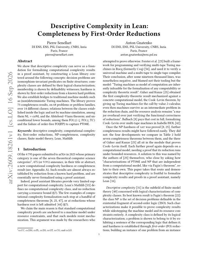 First page of Descriptive Complexity in Lean: Completeness by First-Order Reductions