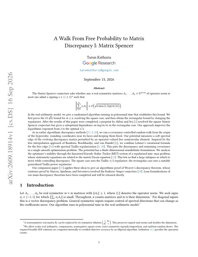First page of A Walk From Free Probability to Matrix Discrepancy I: Matrix Spencer
