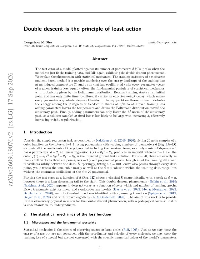 First page of Double descent is the principle of least action
