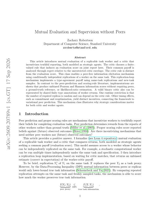 First page of Mutual Evaluation and Supervision without Peers
