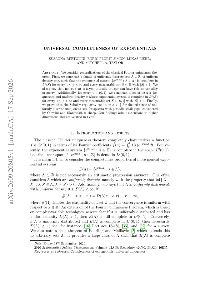 First page of Universal completeness of exponentials