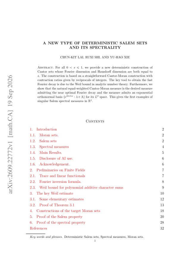 First page of A new type of deterministic Salem sets and its spectrality