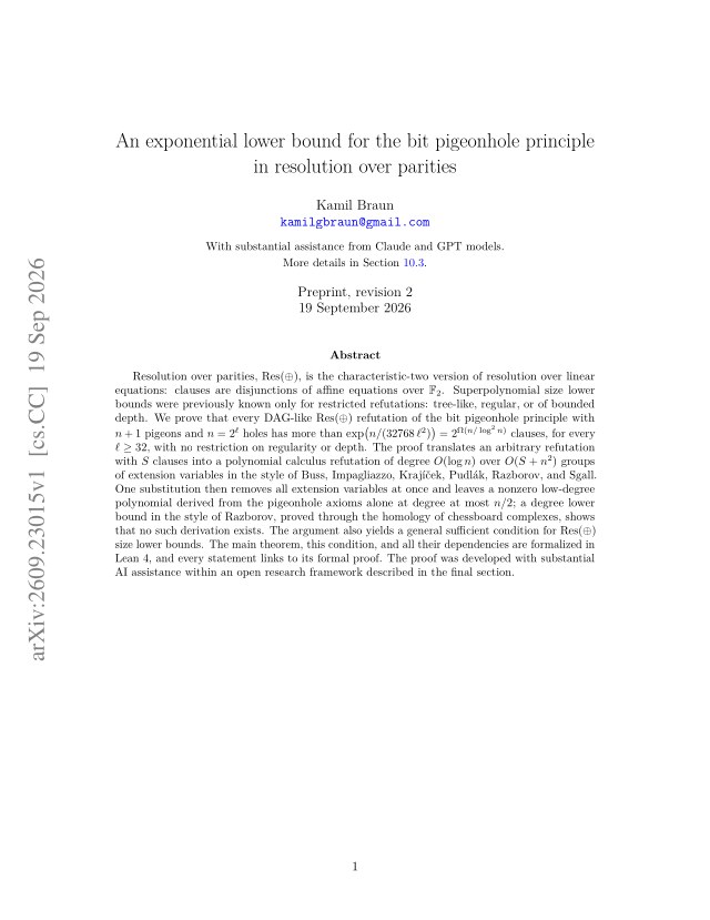 First page of An exponential lower bound for the bit pigeonhole principle in resolution over parities